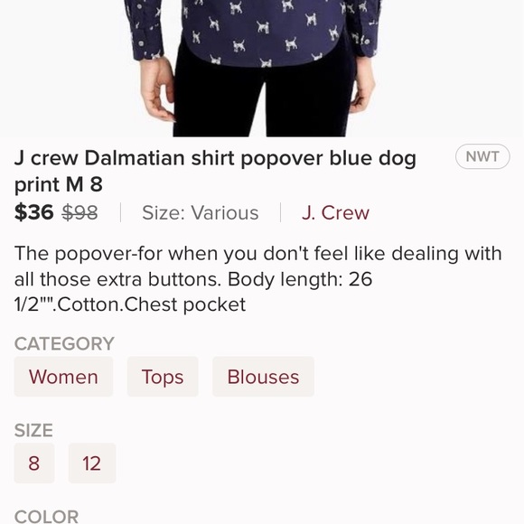 J. Crew Tops J Crew Dog Novelty Print Popover Long Sleeve Shirt